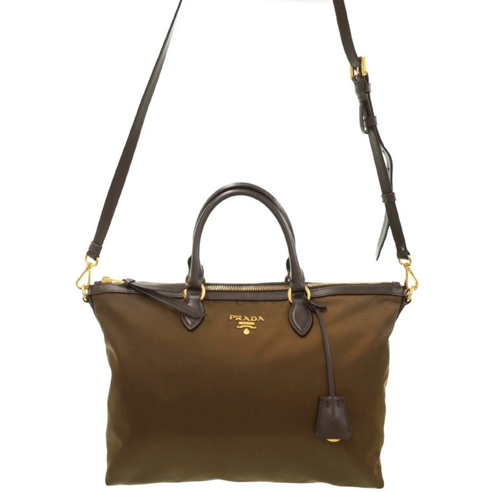 Prada Tessuto leather 2way handbag Shoulder Bag brown